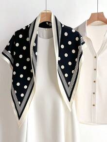1pc Polka Dot Retro Minimalist Faux Silk Triangular Scarf, Neckerchief, Shawl For Women - Multicolor - View 12