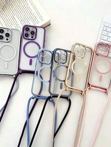 Ốp điện thoại trong suốt sang trọng dạng đeo chéo, tương thích với iPhone 17/16E/16/15/14/13/12 Pro Max/11, có chức năng sạc không dây từ tính. - Bạc - Xem 1