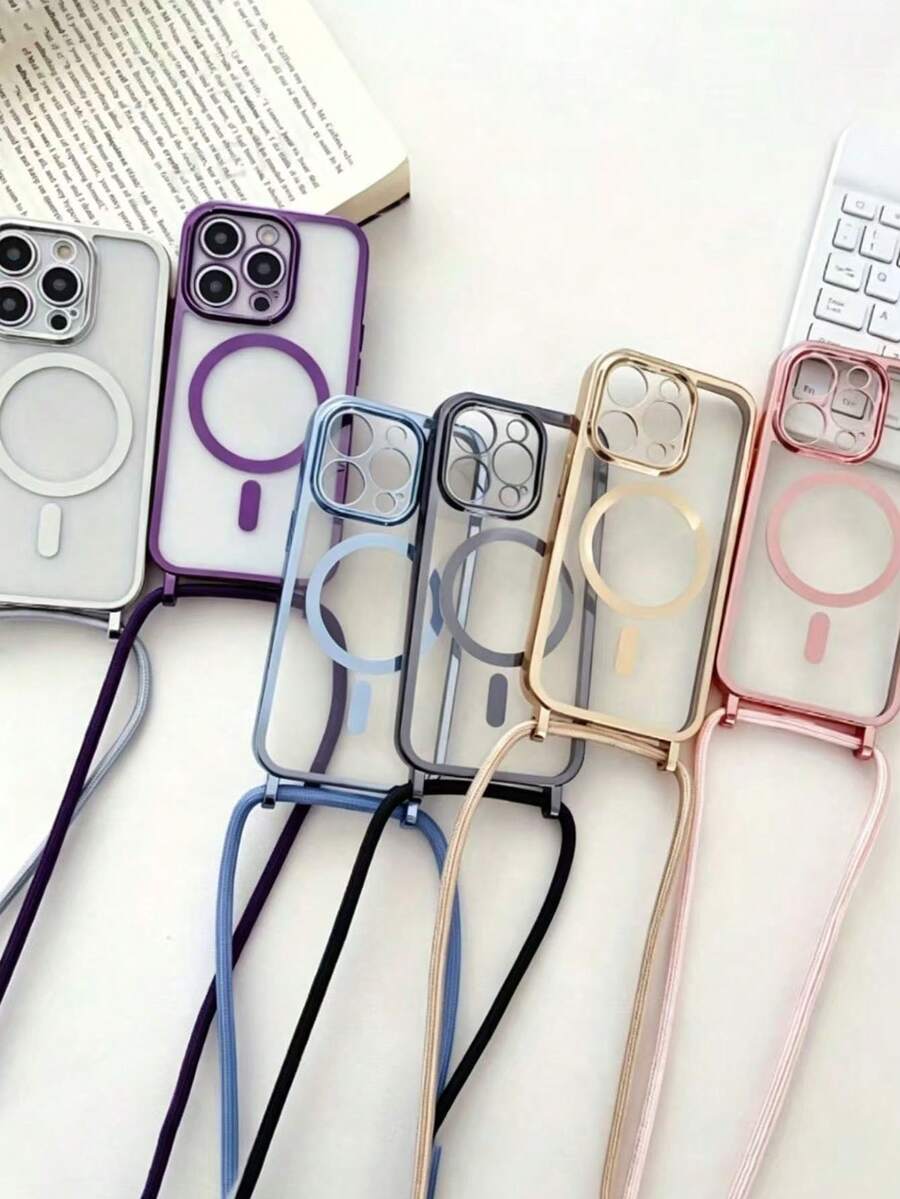 Ốp điện thoại trong suốt sang trọng dạng đeo chéo, tương thích với iPhone 17/16E/16/15/14/13/12 Pro Max/11, có chức năng sạc không dây từ tính. - Bạc - Xem 1