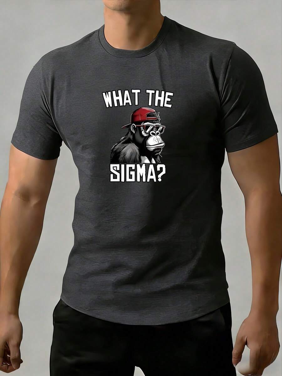 Men's Short-Sleeved T-Shirt With Print And Round Neck Design, Suitable For Everyday Wear In Spring And Summer. - Dark Grey - View 1
