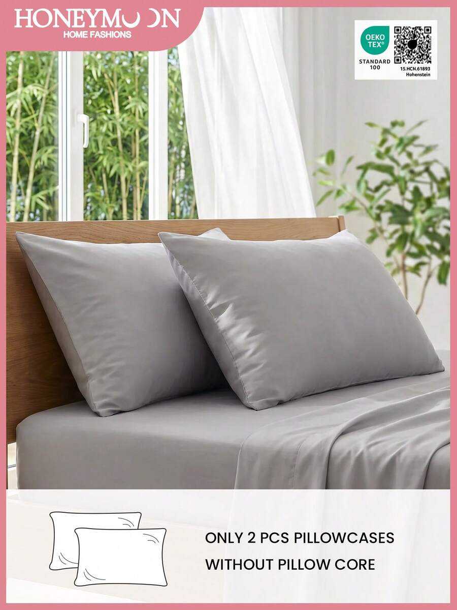 Bộ 2 vỏ gối thoáng khí HONEYMOON làm từ tre, chất liệu 100% viscose, rayon chiết xuất từ tre, mềm mại và thoáng khí - Kích thước T F Q K phù hợp cho gia đình và ký túc xá, đạt chứng nhận Oeko-Tex, món quà lý tưởng cho mẹ, màu xám. - Xám - Xem 1