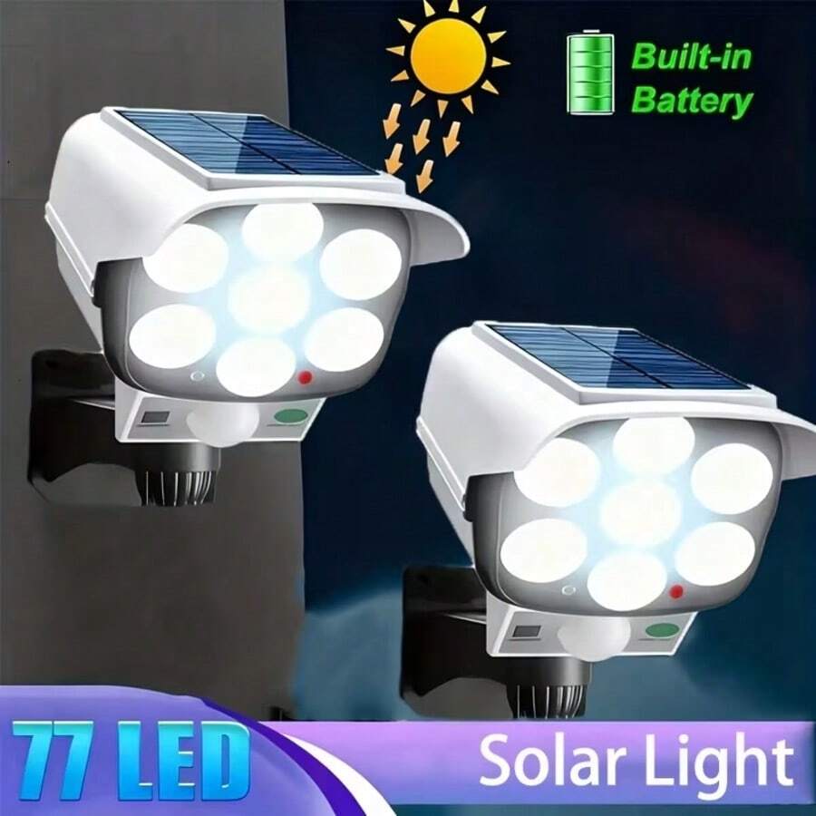 Outdoor Motion Sensor Solar Lights 2000 Lumens 77 LEDs Spotlight With Remote Controller FloodLights Outdoor IP66 Waterproof, Wireless Dummy Decoy Fake Security Camera For Porch Garden Patio Driveway. Solar Lights Outdoor Waterproof, Outdoor Lamps Lamps For Living Room, Cosas Para El Cuarto, Room Acesories, Bedroom Acesories - 1 CÁI - Xem 1
