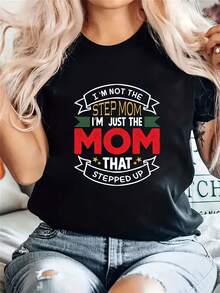 Camiseta de moda 2026 con estampado de la frase "I'm Just Mom" - Top casual de manga corta y cuello redondo, cómoda y perfecta para mujeres en primavera y verano, lavable a máquina. - Negro - Ver 7