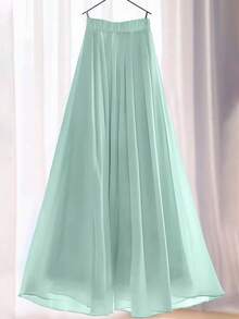 Women's Solid Color Elegant Floral Lace/Ruffle Waist Tie Draped Maxi A-Line Skirt Summer - Mint Green - View 2