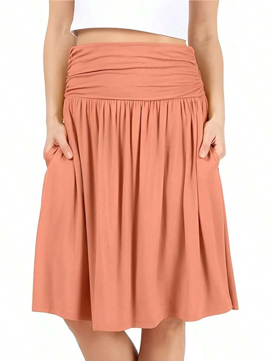 Falda entallada plisada informal y versátil para mujer, estilo europeo y americano, nueva colección verano 2025 - Rojo coral - Ver 1
