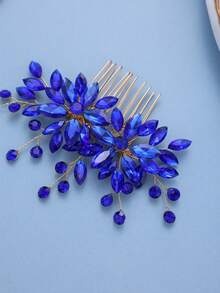 1 pieza Peine de pelo con cristal azul elegante y brillante, tocado nupcial para boda, accesorio de pelo de cristal hecho a mano para fiesta, festival, cumpleaños - Azul - Ver 4
