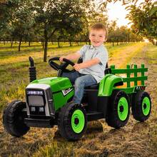 Soonbuy 12V Ride On Tractor With Trailer & Remote Control.Speed Up To 5mph.Toddler Electric Vehicle Car With LED Headlights.2+1 Gear Shift.MP3 Player.USB Port.For Kids 3-6,25W/ Trea D Tires.35W/EVA Tires - Green 25W - View 3