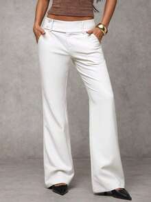Pantalones casuales de unicolor y talle bajo para mujer - Blanco - Ver 12