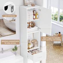 Furchen 180cm Meuble de Salle de Bain Haut, Meuble de Salle de Bain Colonne avec étagère Ouverte et tiroirs, pour Salle de Bain, Salon, Cuisine 30x28,5x160 cm Blanc - Blanc - Voir 4