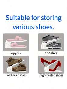 10/20 piezas Estante de almacenamiento de ranuras para zapatos, Estante de zapatos apilable ajustable, Estante de zapatos de doble capa con clip, Adecuado para organizar el armario y el gabinete de zapatos, Estante de almacenamiento de zapatos, Adecuado para la entrada. Colores negro y blanco. - Multicolor - Ver 3