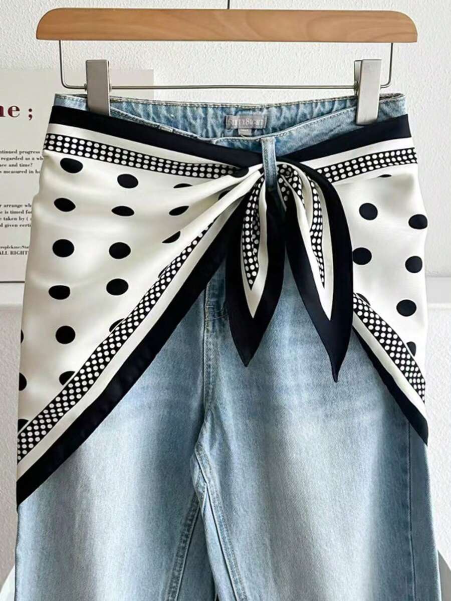 1pc Polka Dot Retro Minimalist Faux Silk Triangular Scarf, Neckerchief, Shawl For Women - Multicolor - View 1