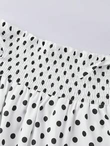 Women Dot Print Skirts Loose Smocked High Rise Side Tie-up A-line Ankle Length Skirt for Summer Spring - Blanco - Ver 7