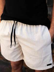 Men's Linen Comfort Shorts With Discreet Side Pockets And Elastic Waistband - Light Beige - View 1