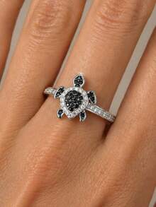 Tsnamer 1pc Exquisite Cubic Zirconia Turtle Ring, Women's Summer Jewelry, Beach Vacation Gift, Casual Jewelry, Charming Jewelry - Ring - View 10