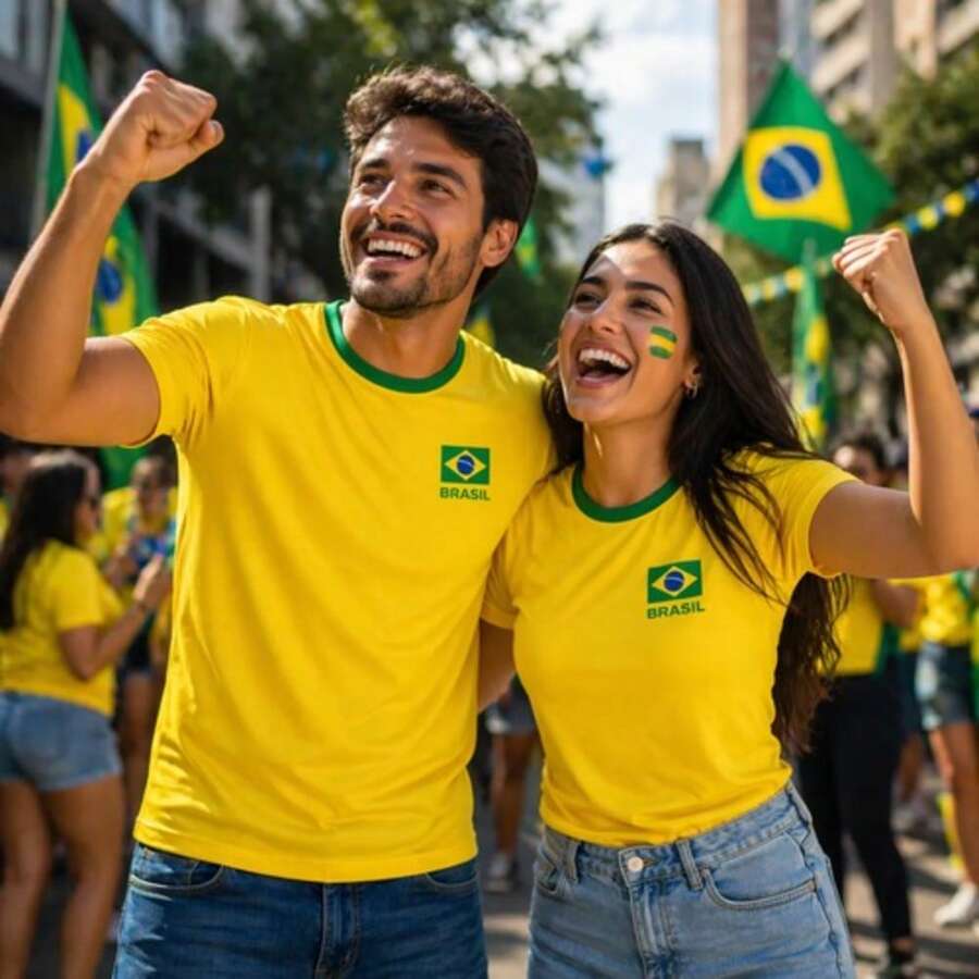 Brazil Unisex Fan T-Shirt, Dry Fit Fabric, 2026 World Cup, Green And Yellow, Men's And Women's - Màu vàng - Xem 1