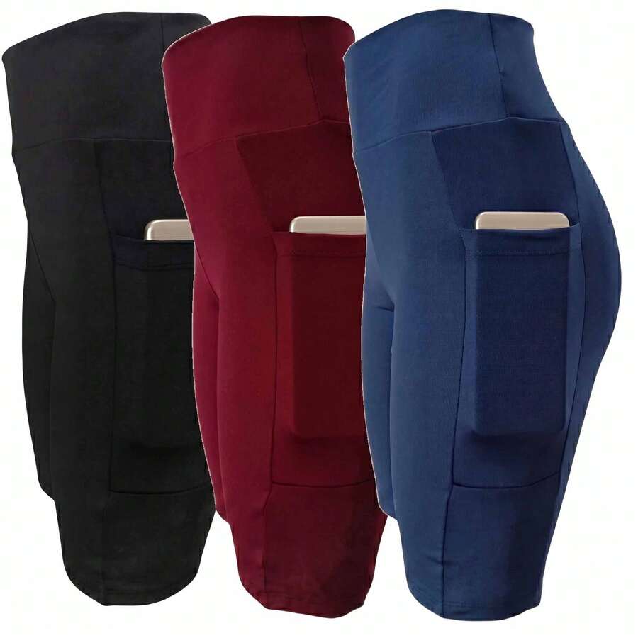 Kit Of 3 Suplex POWER Cycling Shorts For Gym Use With Pockets - Plain Black/ Plain Wine/ Plain Blue - View 1