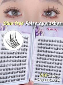Faiccia 240 sợi mi giả riêng lẻ, chiều dài 8-13mm, độ dày 0.07mm. Mi giả dày dặn. Bộ sưu tập mi giả hình hoa hướng dương màu tím gradient kiểu mũ nồi. Mi giả dạng chùm độc lập, mi giả, bao bì. - C - Xem 1