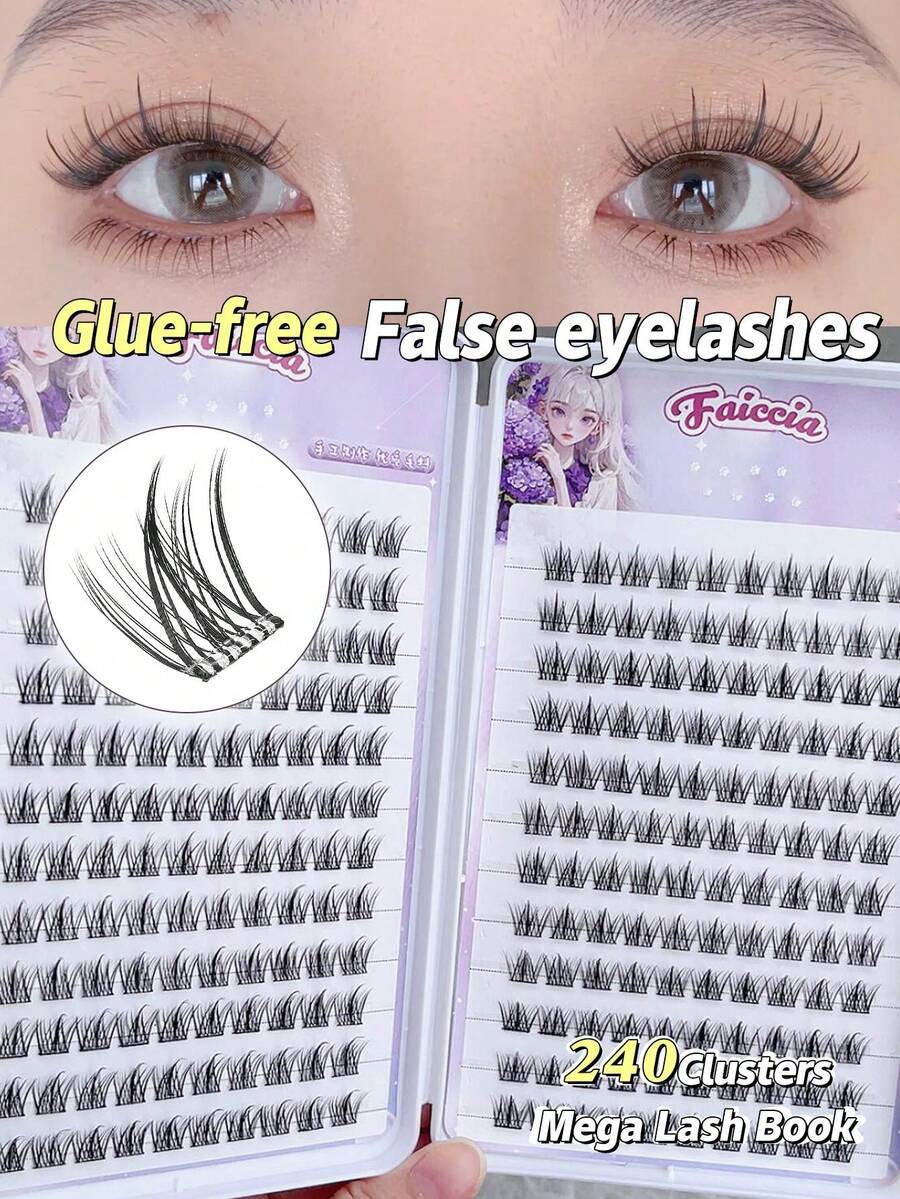 Faiccia 240 sợi mi giả riêng lẻ, chiều dài 8-13mm, độ dày 0.07mm. Mi giả dày dặn. Bộ sưu tập mi giả hình hoa hướng dương màu tím gradient kiểu mũ nồi. Mi giả dạng chùm độc lập, mi giả, bao bì. - C - Xem 1