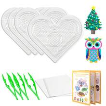 DIY套装2/4件套，包含方形洞洞板、熨烫纸和熔珠镊子 - 透明工艺材料，适用于手工项目、串珠洞洞板、配件，是冬季和新年活动的完美之选。 - 拼豆豆版 - 查看 10