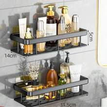 Kệ treo tường phòng tắm không cần khoan, dùng cho bồn cầu, vòi sen, bồn rửa mặt, giá đựng đồ phòng tắm. - màu đen - Xem 3