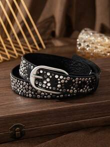 1 chiếc thắt lưng nữ phong cách punk cá tính, đính đá lấp lánh, chất liệu kim loại và da PU, có thể tùy chỉnh theo yêu cầu. - Nhiều màu - Xem 15