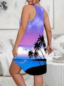 Vestido mini sexy con estampado 3D para mujer, talla grande, novedad de verano, vestido sin mangas para mujer - Azul - Ver 3