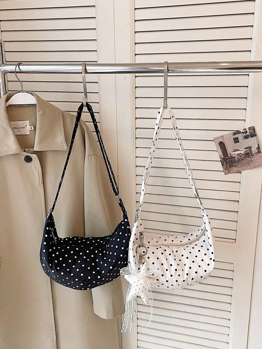 1 chiếc túi đeo vai chấm bi cho bé gái, khóa kéo, dung tích lớn, túi đeo chéo nhẹ nhàng, kiểu dáng dễ thương với mặt dây chuyền hình ngôi sao và trăng, thích hợp sử dụng hàng ngày. - A - Xem 1