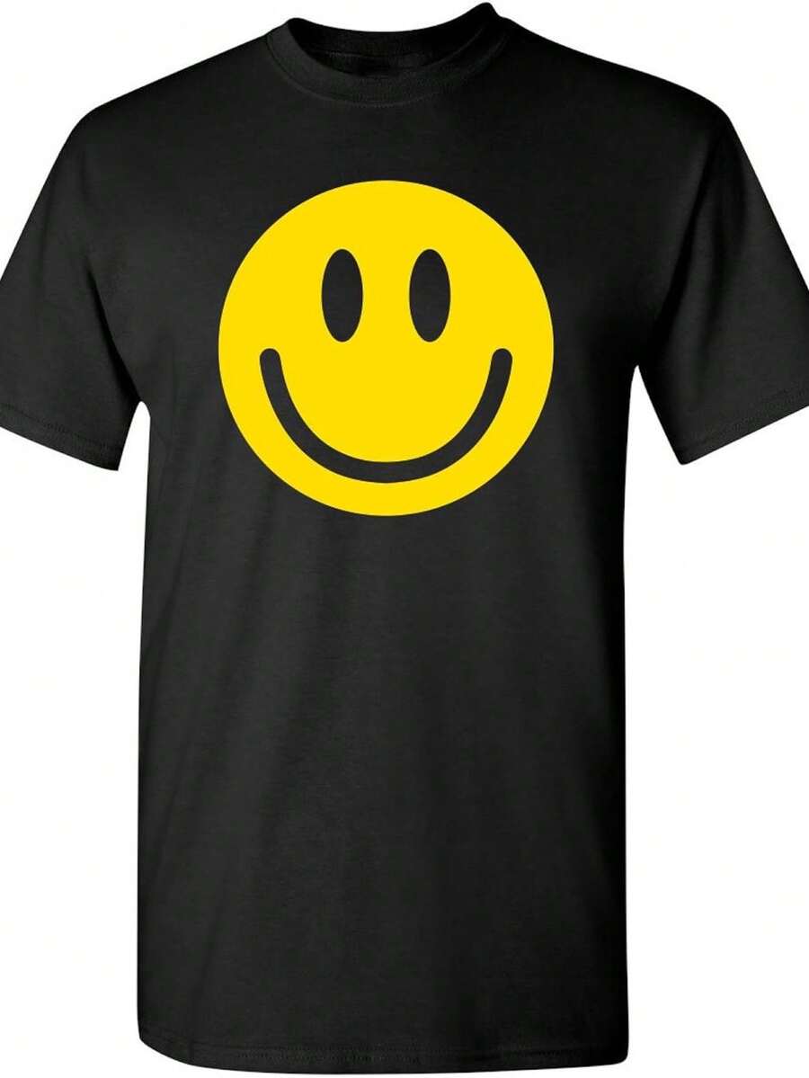 Funny T-Shirt With Face Emoticons - Black - View 1