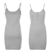 Vestido ajustado con cuello halter en V profundo y botones ajustados estilo chica picante europea y americana, vestido corto sexy ajustado para mujer - Gris - Ver 1