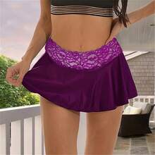 Ultra Mini falda Sexy para mujer de piel sintética informal nueva por encima de la rodilla negro corto caliente verano otoño moda baile señora fiesta Club desgaste - Morado - Ver 6