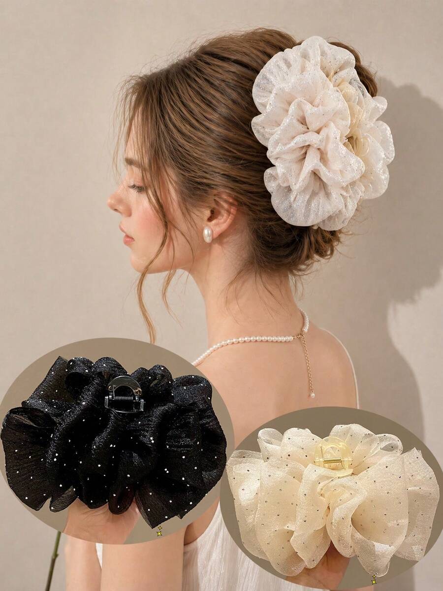 topshiny 1 chiếc kẹp tóc hình bong bóng sao lấp lánh, phụ kiện mềm mại phù hợp cho nữ giới sử dụng hàng ngày và phối đồ, kẹp tóc chụp ảnh mùa hè. - Màu be - Xem 1