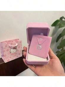 SANRIO Dây chuyền Hello Kitty quà sinh nhật, mặt dây chuyền hình mèo dễ thương, dây đeo cổ, món quà ý nghĩa dành cho bạn thân, nơ bướm, không hộp, 1 chiếc. - A - Xem 4