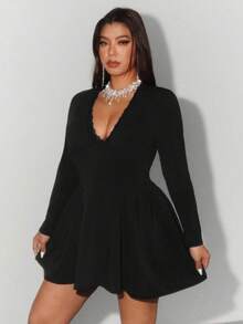 Vestido Sexy de encaje de talla grande, vestido elegante para mujer, prendas de vestir exteriores de fiesta de talla grande, vestido informal de moda - Negro - Ver 2
