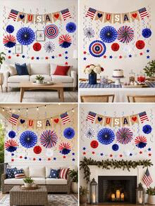 Bộ trang trí tiệc ngày Quốc khánh 4 tháng 7 gồm 26 món: biểu ngữ LOVE USA, quạt giấy đỏ trắng xanh, dây ruy băng hình ngôi sao, quả bông trang trí, dây xoắn treo, bộ trang trí bằng giấy mang chủ đề yêu nước cho Ngày Độc lập, Ngày Tưởng niệm, Ngày Cựu chiến binh, Ngày Lao động, Ngày Tổng thống, Ngày Quốc kỳ, tiệc yêu nước, tiệc nướng ngoài trời, trang trí nhà cửa trong nhà và ngoài trời, đồ dùng cho tiệc ngày 4 tháng 7. - Các yếu tố của Ngày Độc lập - Xem 7