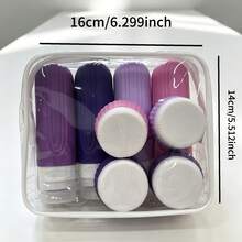 GGGold 8 piezas Juego de contenedores de silicona mate con frascos estriados y bolsa de transporte transparente, botellas rellenables a prueba de fugas para lociones y cuidado de la piel, juego de almacenamiento portátil multicolor para negocios y viajes - Multicolor - Ver 8