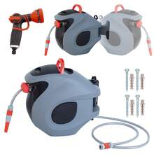 30m Automatic Garden Hose Reel With 9-Jet Spray Nozzle, Wall Mount, Adjustable Retraction Lock And 180° Rotation – UV And Frost Resistant – Complete Garden Kit, Grey/Red - A - View 12