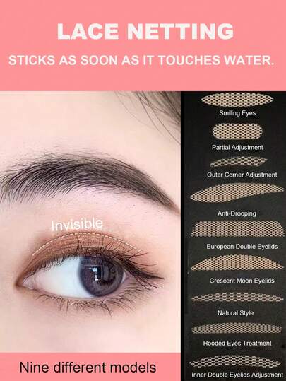 314pcs/Pack 9 Types Lace Double Eyelid Tapes, Invisible Eyelid Glue, Waterproof, No Trace, Suitable For All Women