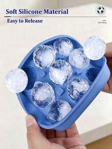 9-Grid Sports Football Silicone Ice Cube Tray, Round Ice Ball Mold, Football Shaped Silicone Ice Cube Maker Tray With Funnel Lid, Silicone Chocolate Mold To Make 9 Giant Ice Balls, Ideal For Chilling Beverages; Multifunctional Ice Cube Mold For Jelly, Milk, Juice, Coffee, Home, Kitchen, Party Essential, Perfect Summer Holiday Gift - Multicolor - View 2
