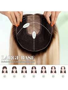 Hair Toppers For Women Highlight Blonde 7*8 Inch Real Human Hair Topper 14 Inch Cover Gray Roots - SP27/613 - View 2