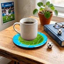 4 piezas Posavasos de madera con diseño de campo de fútbol de la Copa del Mundo, rompecabezas redondos resistentes al calor y antideslizantes, decoración deportiva creativa para el hogar, oficina, mesa de café, barra de cocina, mesa de fiesta, regalo de fútbol para hombres - E0062 - Ver 10