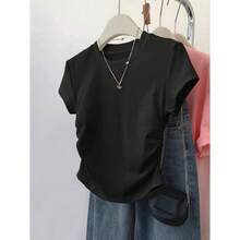 3pcs Women Summer Casual Solid Color Tops, Fashion Minimalist Style, Suitable For Sports, Outdoor, Back To School, Pink, Apricot, Brick Red, Women T-Shirts - 多色-11 - 查看 6