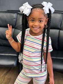 2pcs/Set Kids Braided Hair Clips With Colorful Bows And Transparent Beads Decoration, Suitable For Children - Black - View 6