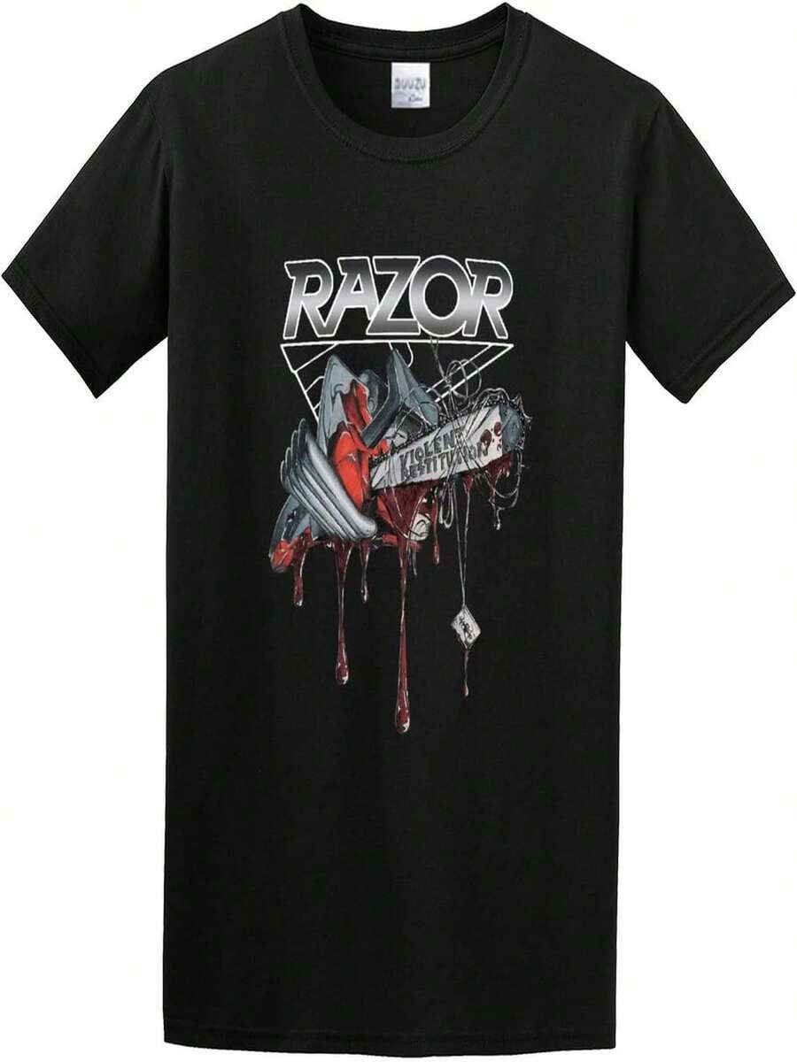 Restitución violenta de navaja Concisa Retro Suave Molienda Tie Dye Camiseta Creatividad Negro - Negro - Ver 1