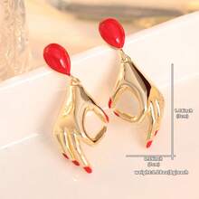 Khuyên tai hình móng tay đỏ sáng tạo, khuyên tai hình lòng bàn tay, trang sức nghệ thuật vẽ trên men, khuyên tai cá nhân hóa dành cho nữ, quà tặng trang sức hàng ngày. - Nhiều màu - Xem 2
