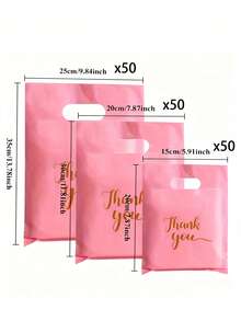 150pcs Pink Thank You Plastic Gift Bags Set - Durable, Fashionable, Reusable, 3 Sizes (Small, Medium, Large), Suitable For Retail Or Gift Shop Packaging, Gift Bags, Gift Wrapping, Fashionable Packaging, Sturdy Structure, Small Size With "Thank You" Design - Pink Thank You Gift Bag Set - View 9