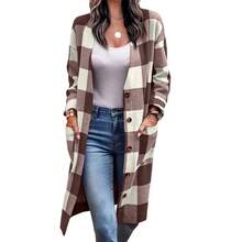 Women's Plaid Button Front Coat Loose Fit Pocket Long Sleeve Casual Autumn Winter Cardigan Jacket - Blue - View 5