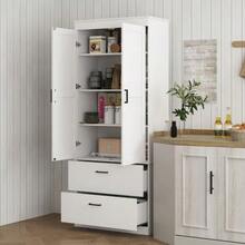 Freestanding Kitchen Cabinet With Adjustable Shelves And Two Wide Drawers For Living Room, Kitchen, White - Cream White - View 6