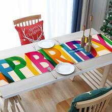 1 pieza Camino de mesa con tema de cumpleaños, 2 opciones de diseño: Impresión de letras "Feliz Cumpleaños" superpuestas en colores o Impresión de velas de cumpleaños lindas, hecho de 100% poliéster, disponible en varios tamaños, lavable a máquina, resistente al calor, resistente a las manchas, impermeable, fácil de limpiar - Multicolor - Ver 4