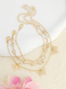 4pcs Fashionable Minimalist Elegant Butterfly Multi-Layer Anklets For Women, Summer - Gold - View 5