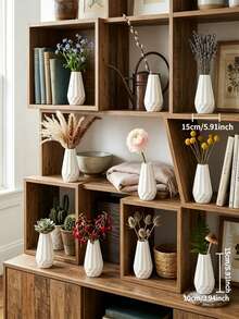 2 piezas Jarrón estilo nórdico blanco | Decoración minimalista moderna para el hogar | Perfecto para boda, centro de mesa de fiesta y exhibición en la sala de estar | Jarrón de plástico irrompible de 15 cm de altura - jarrón de flores - Ver 3